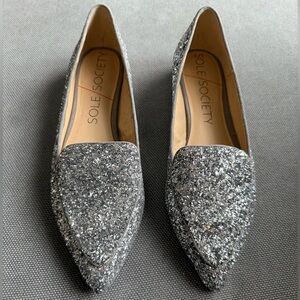 Sole Society Cammila Women's Silver Sequin Flats Excellent Condition
